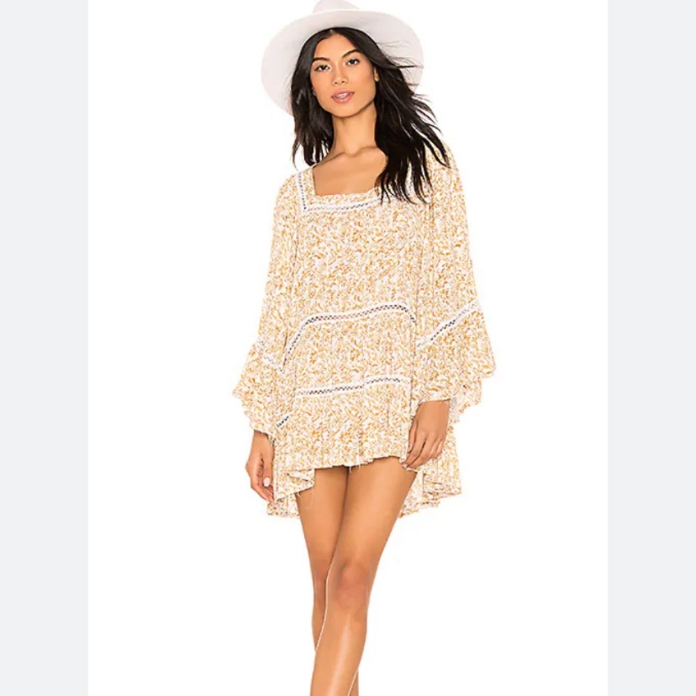 Free People Talk About It Boho Tunic in Ivory Yellow W-496 Sz S
